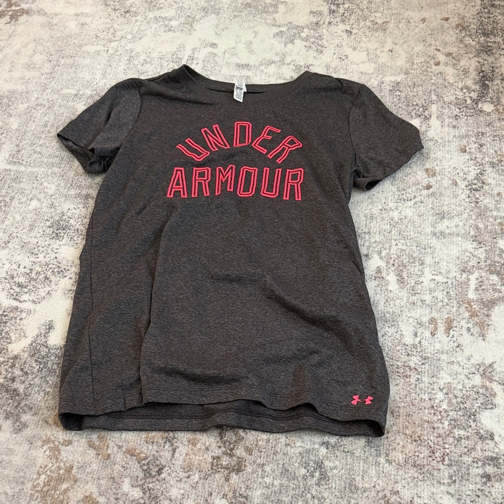 Under Armour Charcoal Tee with Neon Pink Accents
